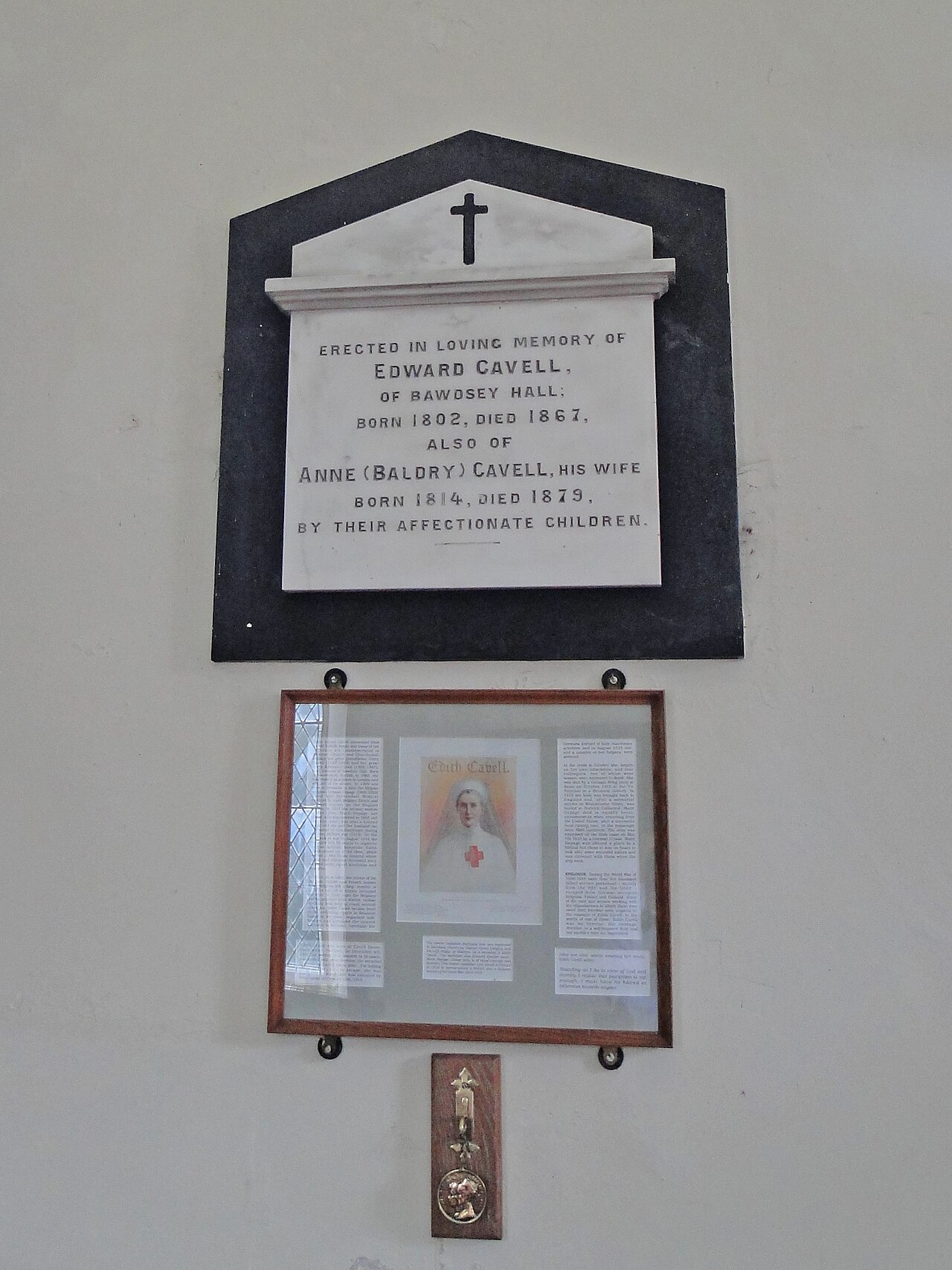 The Cavell memorial in Bawdsey church