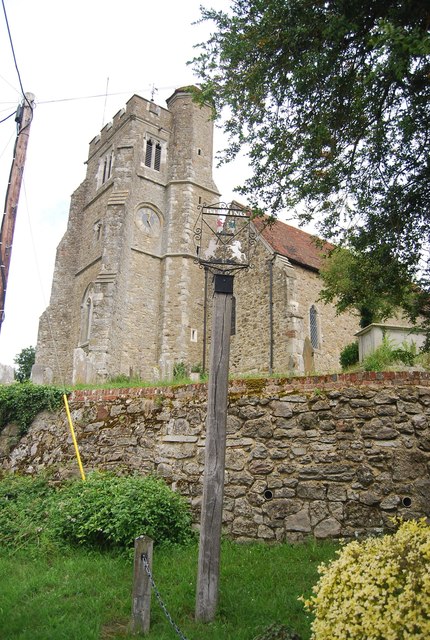 Village sign and church, Birling