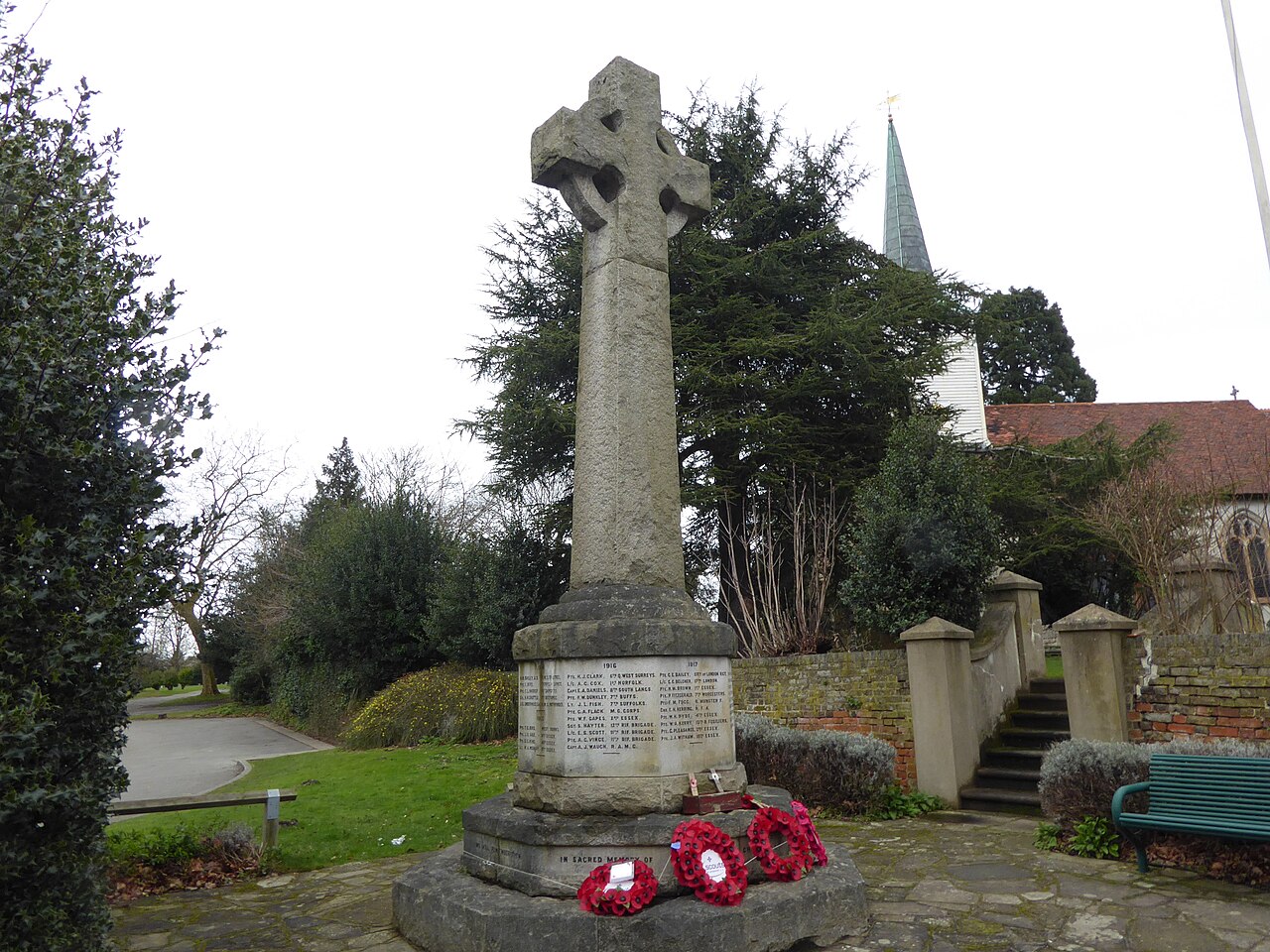 The war memorial and St Mary's Church, Chigwell