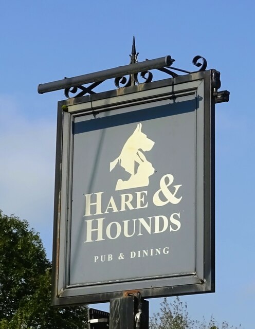 Sign for the Hare ^ Hounds public house, Crowton