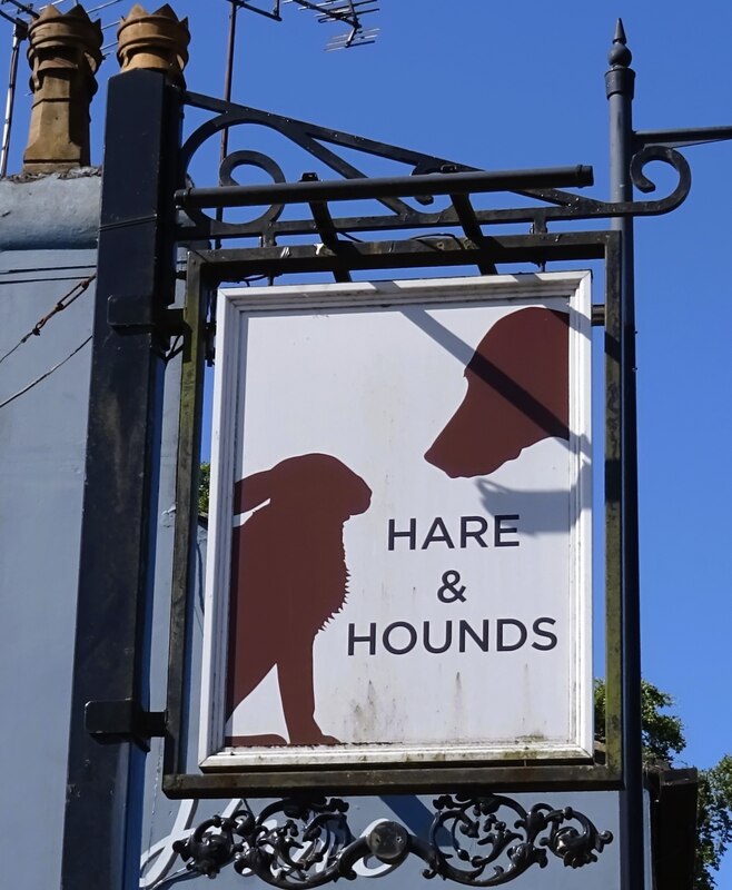 Sign for the Hare ^ Hounds public house, Dore