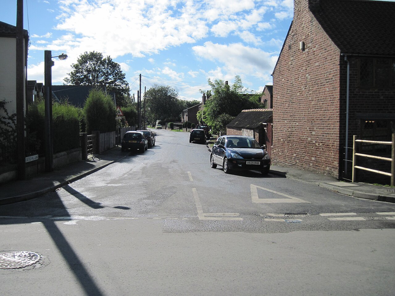Castle Hill Lane from Main Road. Drax village
