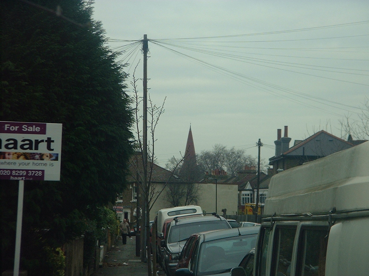 View of St Johns Church spire from Lacon Road, East Dulwich