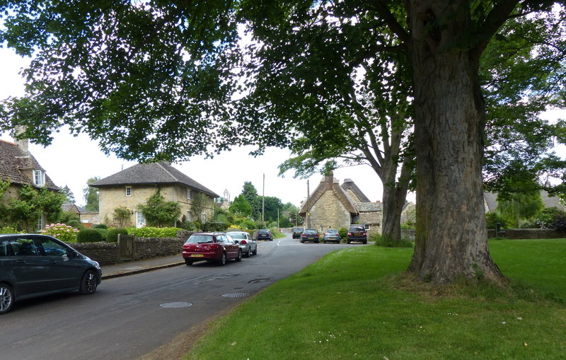 Village green along the High Street in Exton