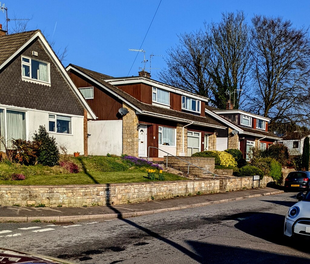 Houses, trees and blue sky, Capel Ed Lane, Penperlleni