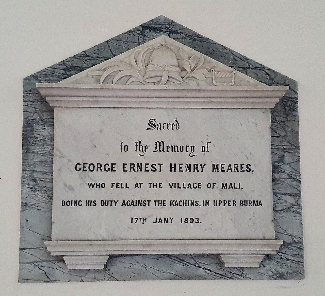 George Meares Burma conflict war memorial inside St Leonard's church, Grendon Underwood
