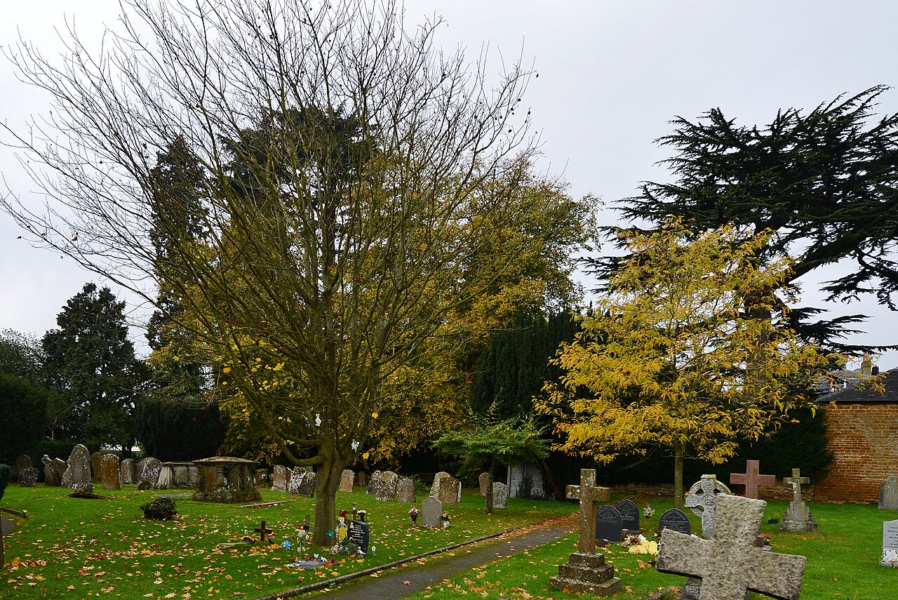 Harpole, All Saints' Church, The SW corner of the churchyard