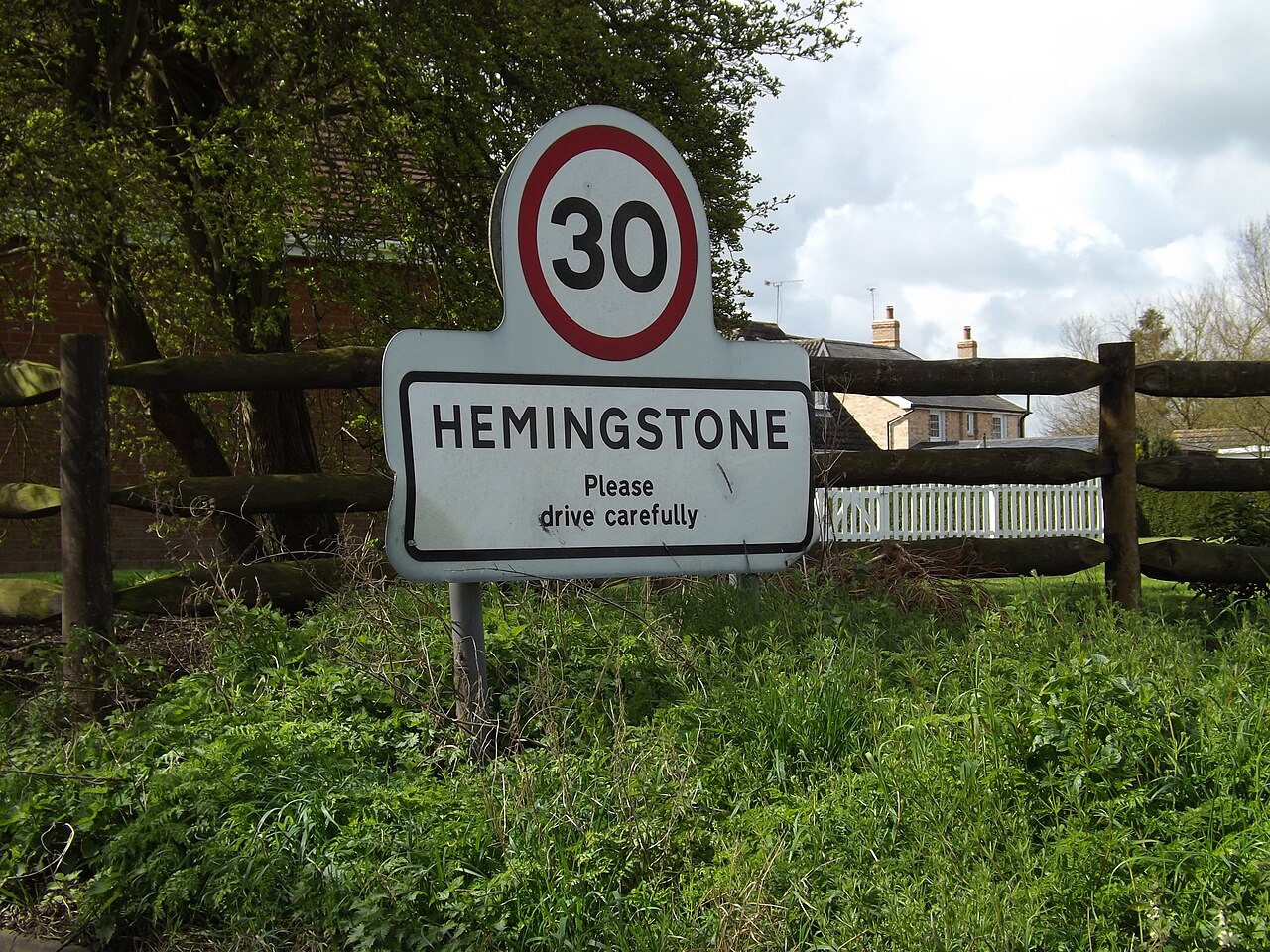 Hemingstone Village Name sign on Main Road