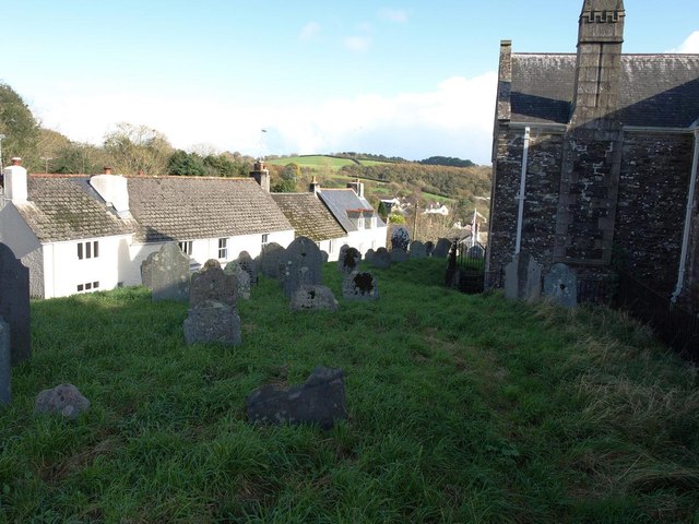 Holbeton churchyard, with houses on Church Hill