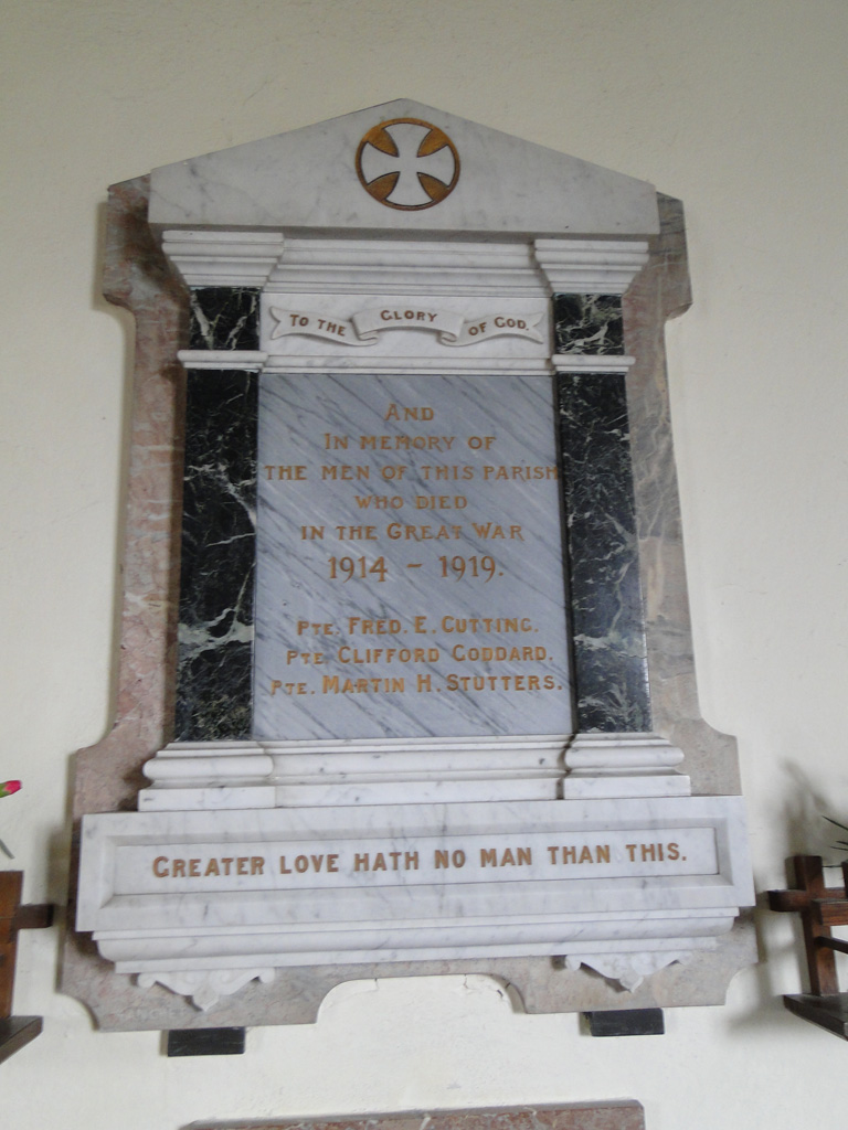 The WW1 Memorial in Honington church