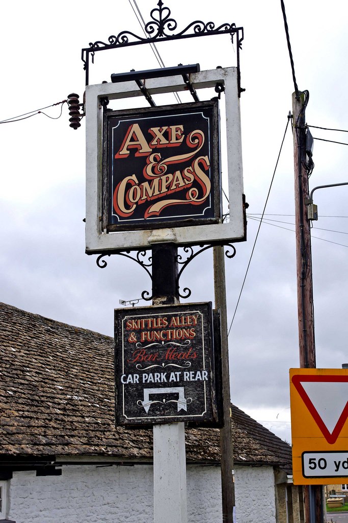 Axe ^ Compass (2) - pub sign, High Street, Kempsford