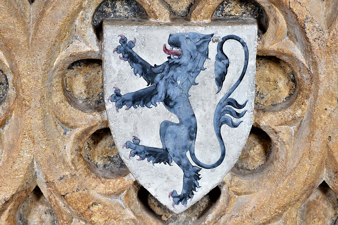 Kingston St. Mary, St. Mary's Church, The John de la Warre memorial, arms of the Warres and allied families 2