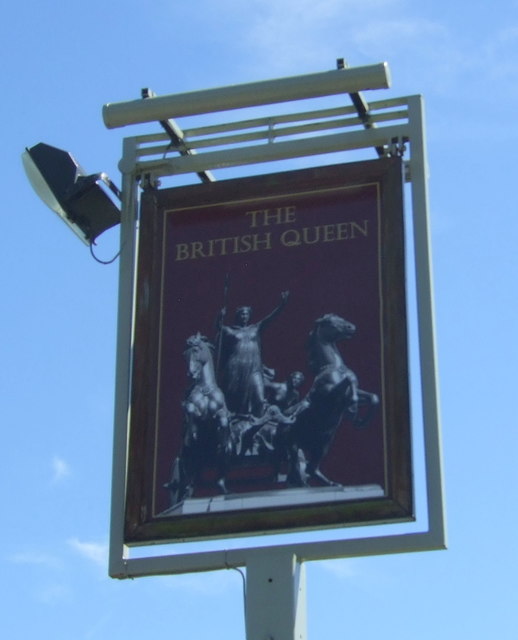 Sign for the British Queen public house, Meldreth