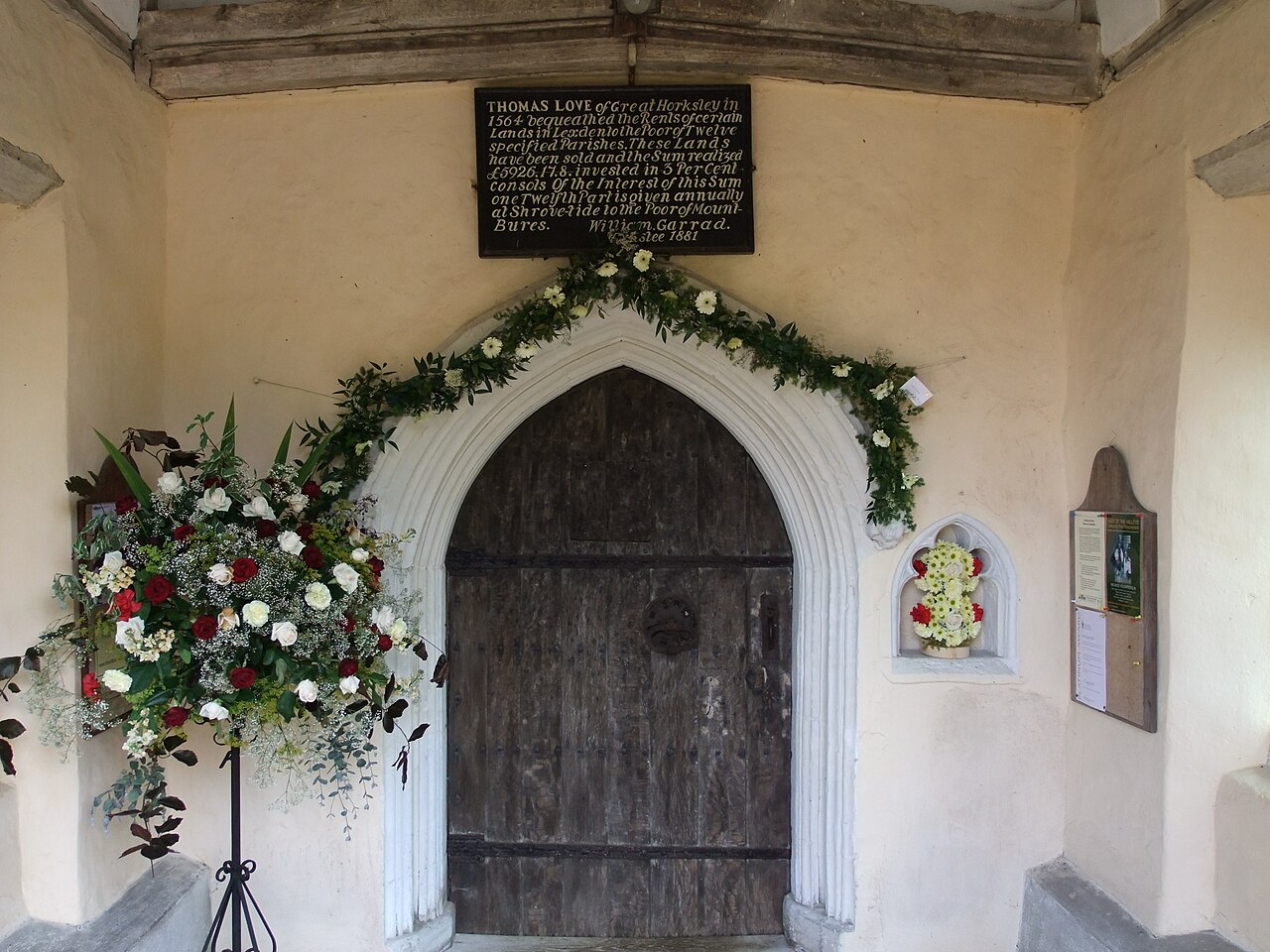 Sign inside pourch of St John the Baptist Church, Mount Bures