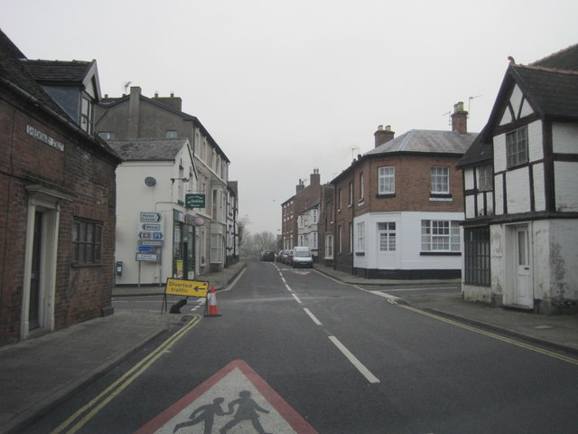 Shrewsbury Street at crossroads in village