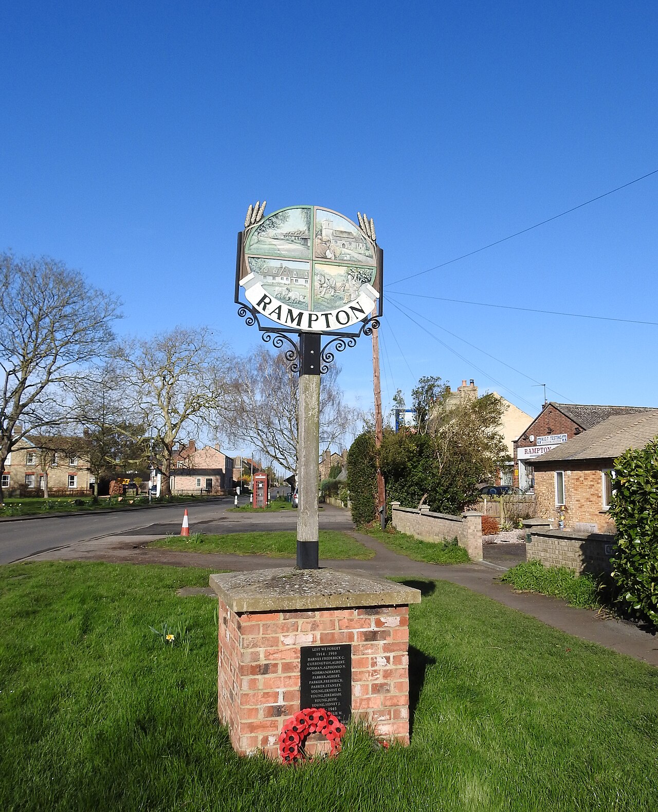 Rampton village sign and War Memorial