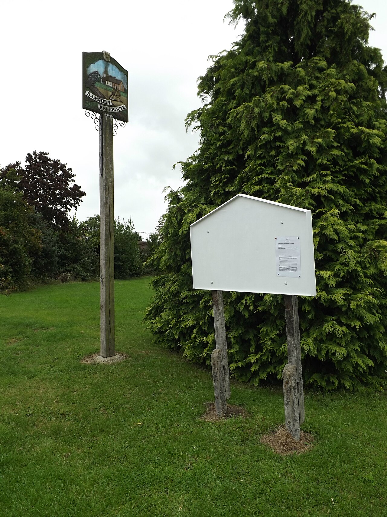 Ramsden Bellhouse Village sign ^ St.Mary the Virgin Church Notice Board