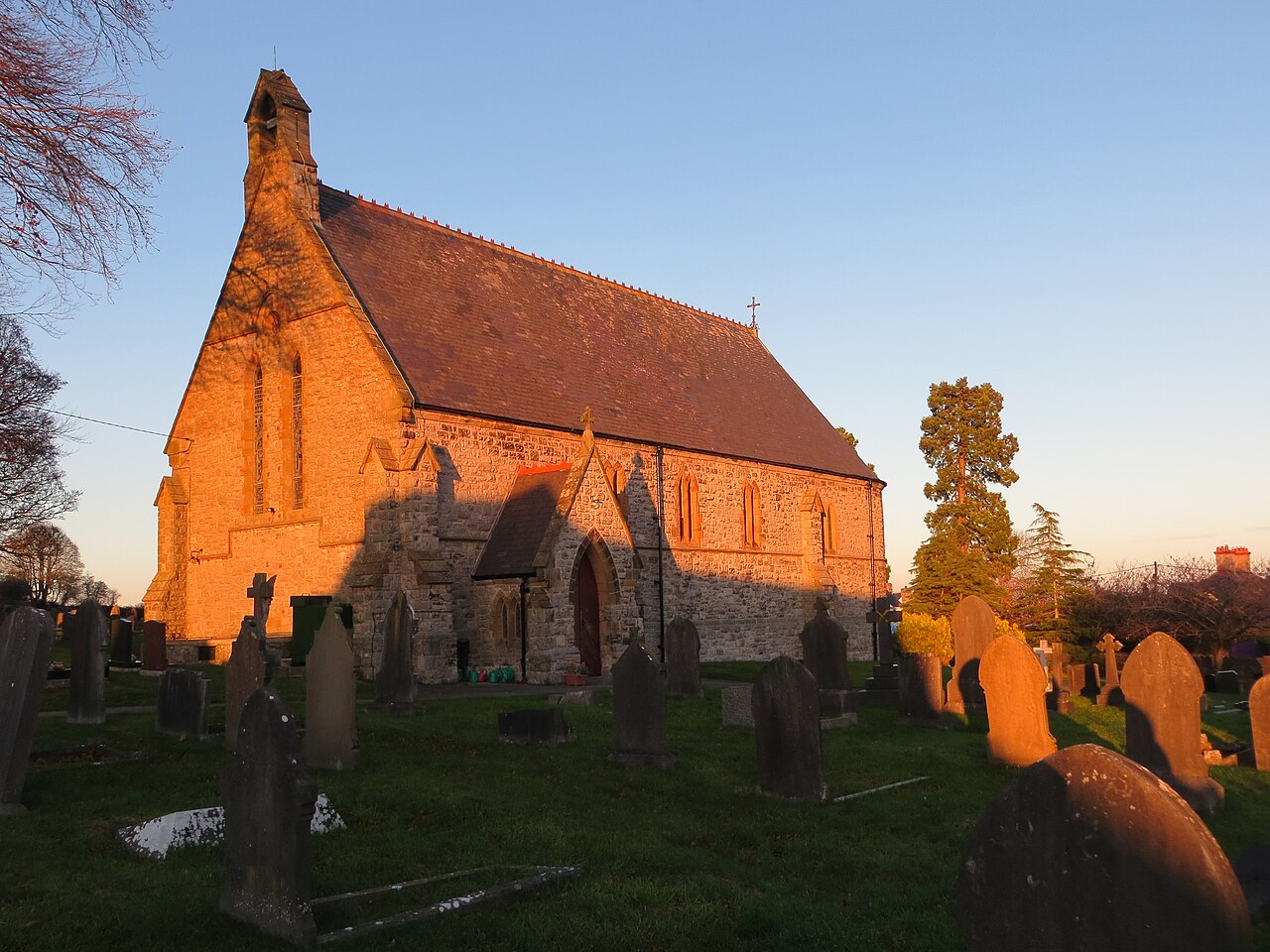The church of St Paul at Rhosesmor bathed in late afternoon November sunshine